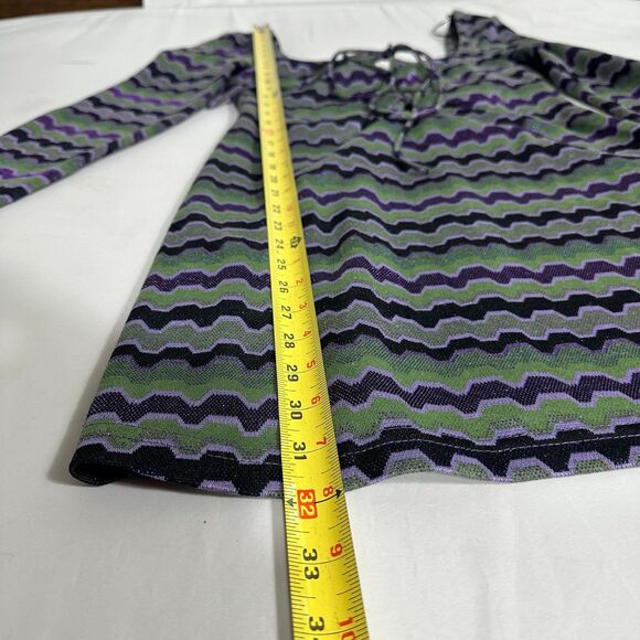 Zara Womens Dress Sz S Green Purple Metalic Geometric Striped Cutout Long Sleeve - Picture 7 of 12